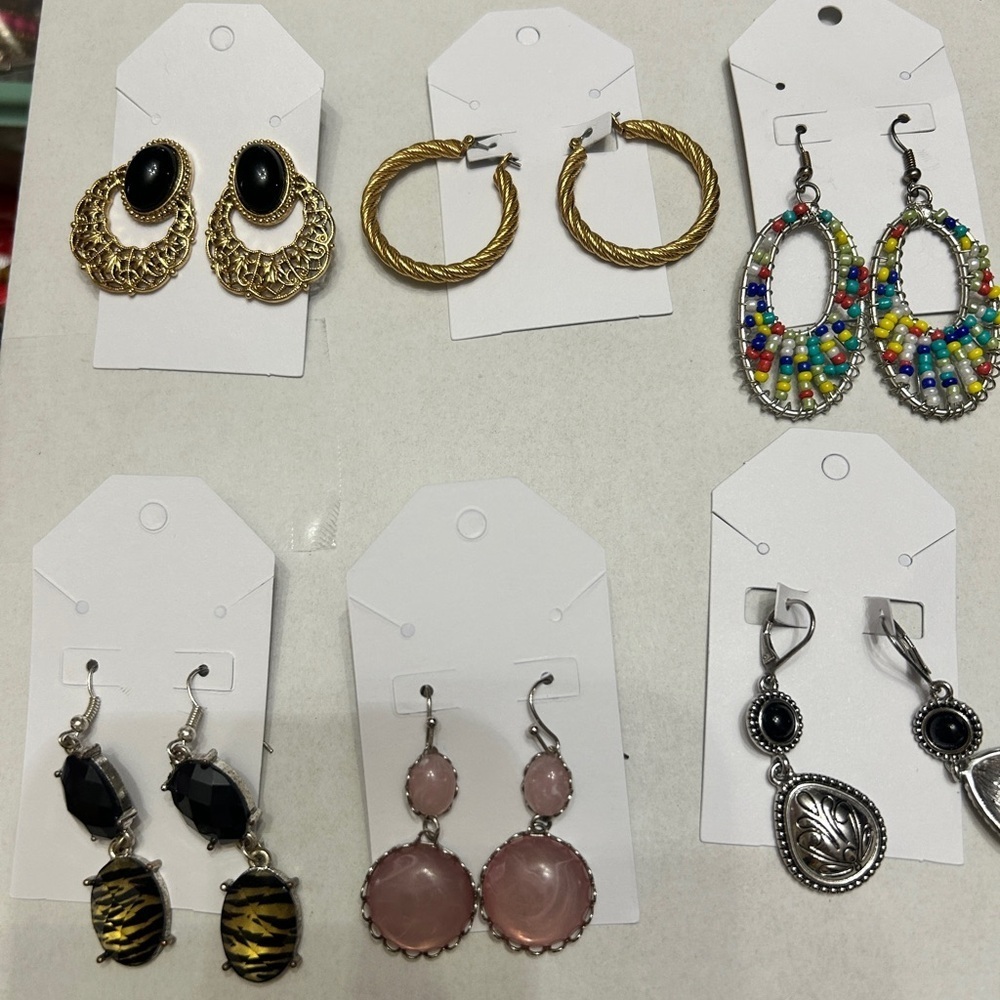 B29 : Earrings Lot Bundle (6 Pairs) Gold Filigree Rope Hoops Seed Bead Pink……..